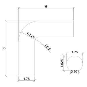1-3/4" Handrail: 90-Degree Level Quarter Turn Fitting for Flat Bottom or Full Round 1-3/4" Round Handrails (7023-6040, 7023-1750)