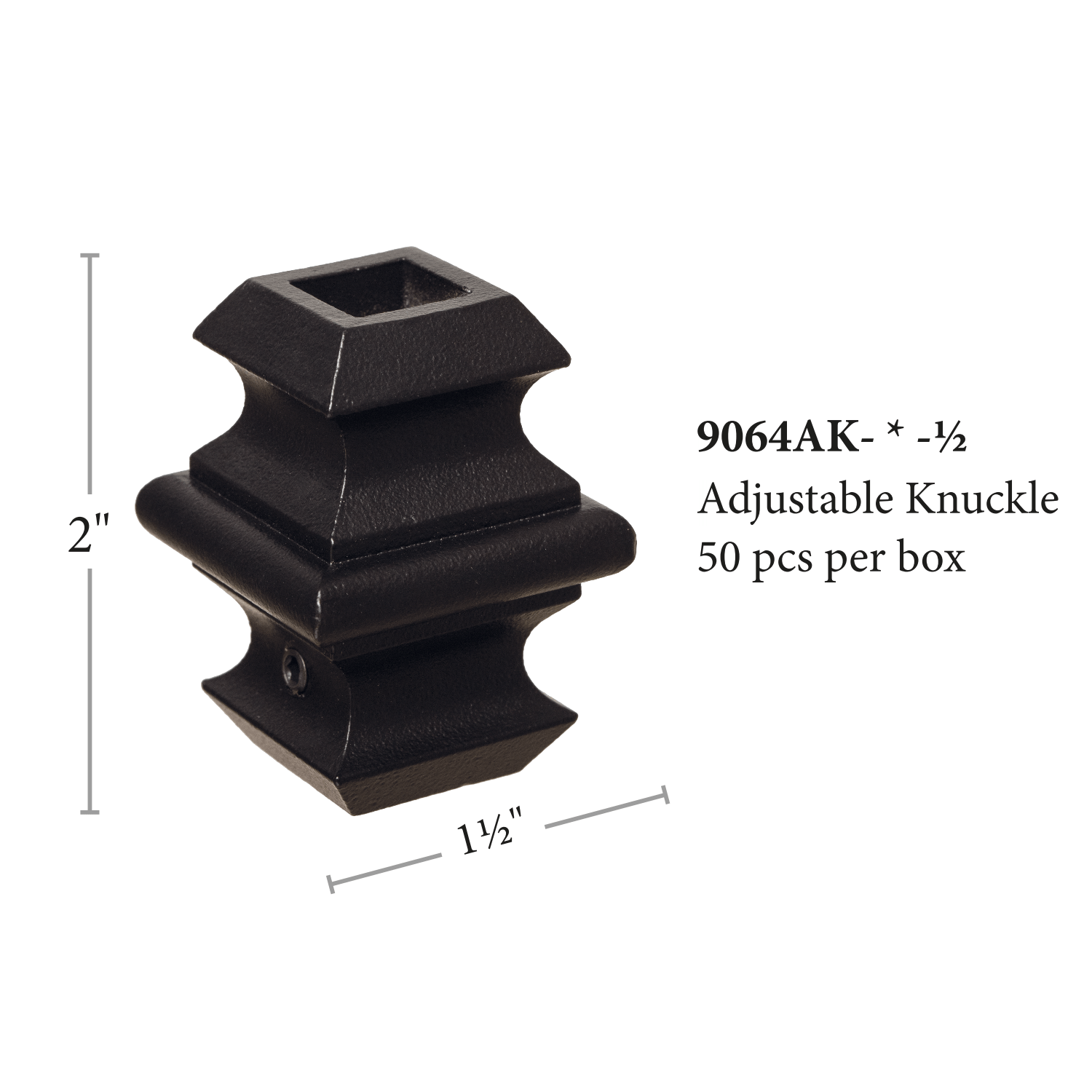 Adjustable Knuckle for 1/2" Square Hollow Iron Baluster (9064AK) - Stair Parts USA