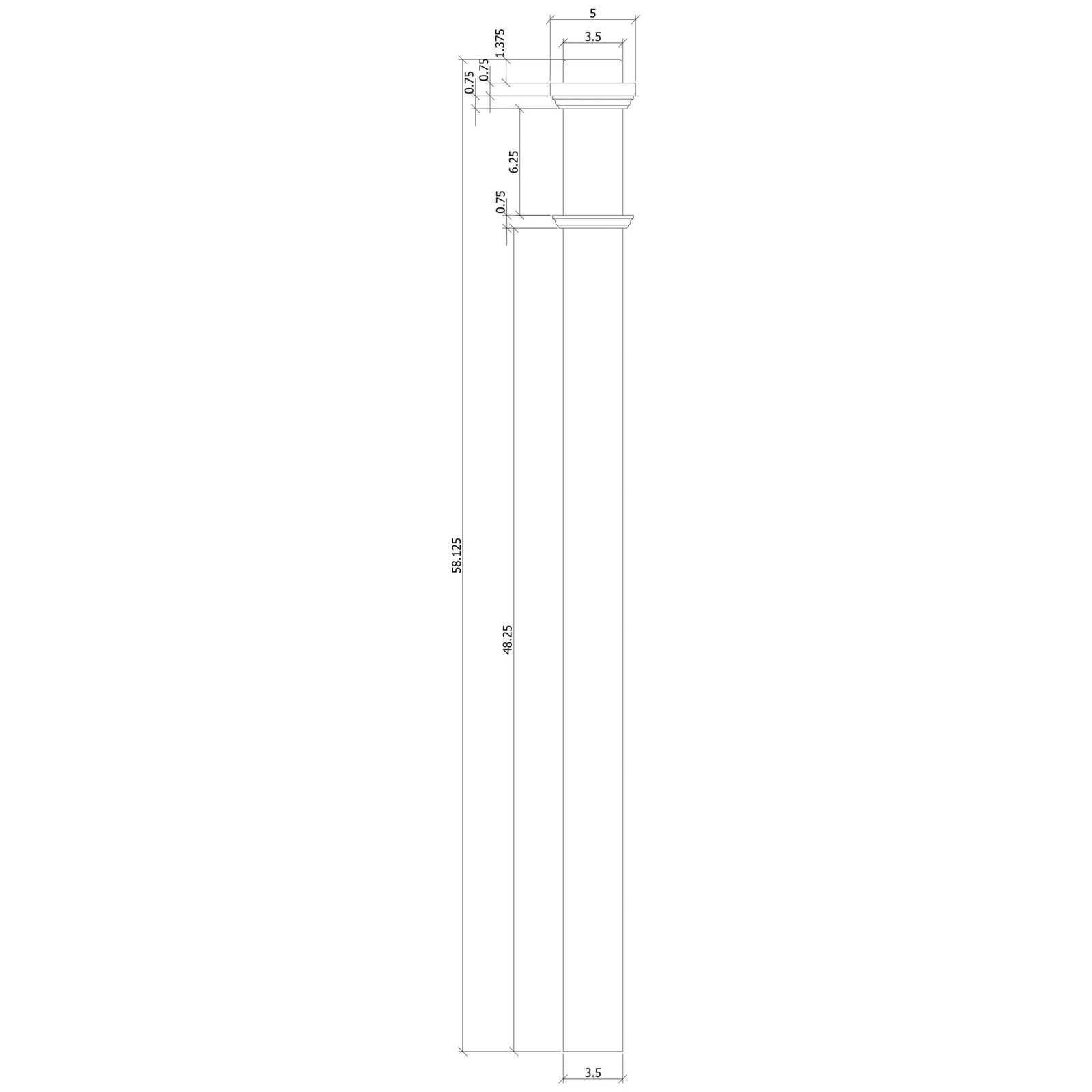 American 3 - 1/2" x 58" 4075 Plain Box Newel - Stair Parts USA