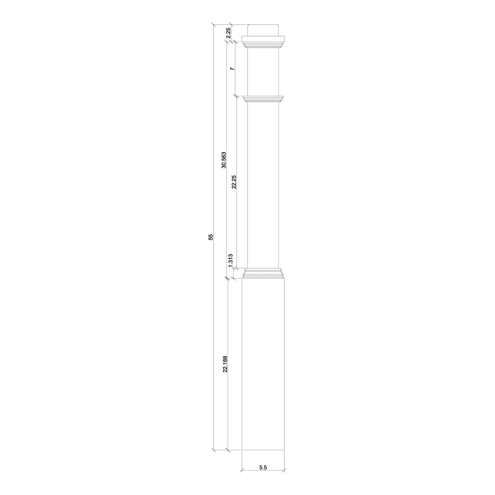 American 6 - 1/4" X 55" 4091F FLUTED Box Newel (4091F) - Stair Parts USA