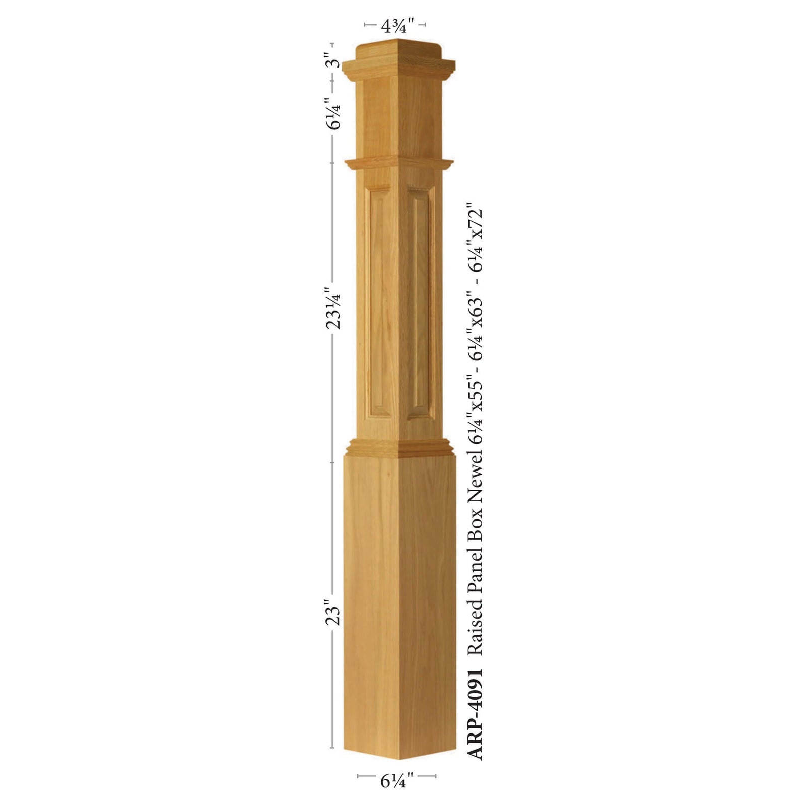 American 6 - 1/4" X 55" 4091RP Raised Panel Box Newel (4091RP, 4091DRP) - Stair Parts USA