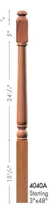 Colonial 3" 4040A Turned Newel (4040A, 4042A, 4043A, 4048A) - Stair Parts USA