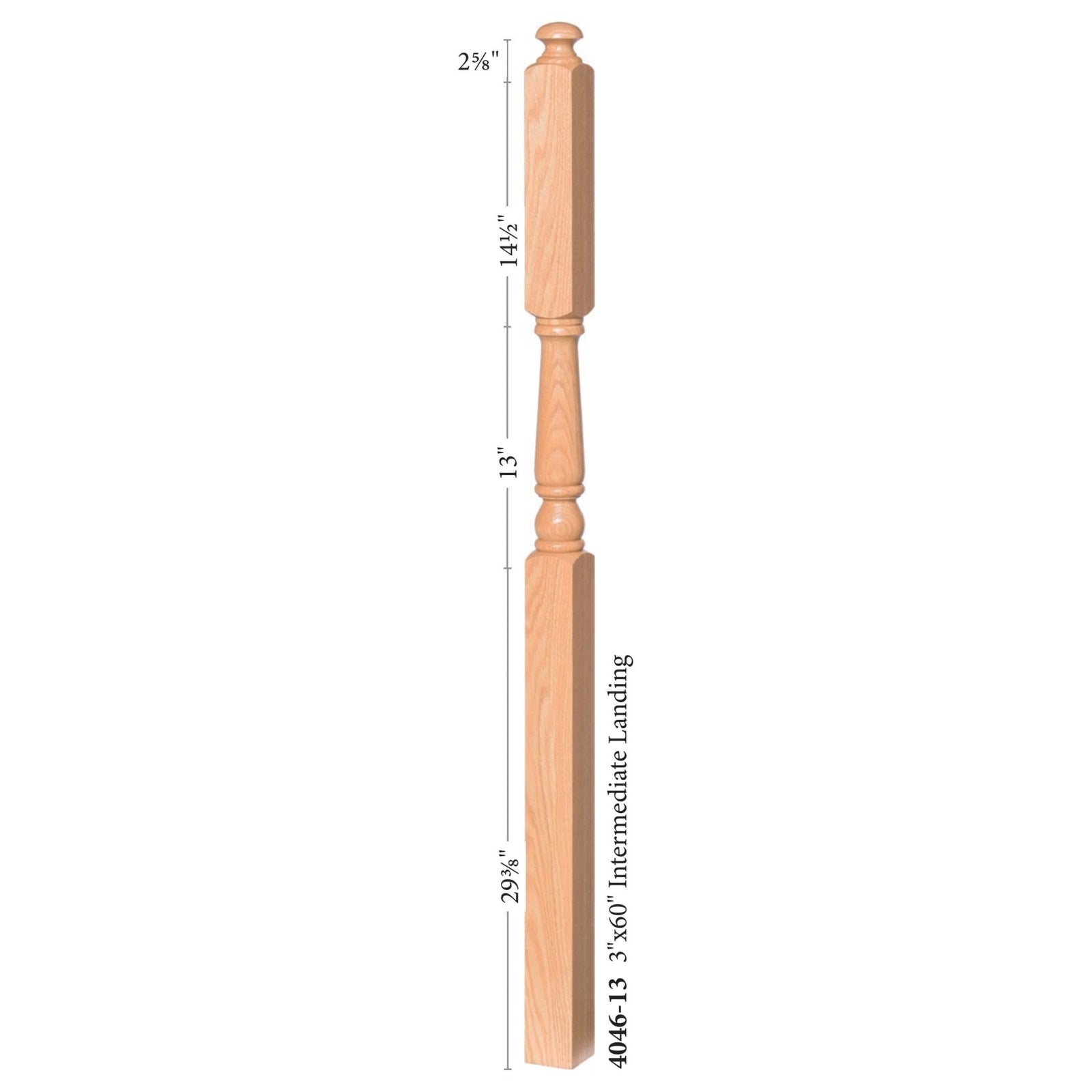 Colonial 3" x 60" 4046 - 13 14 - 1/2" Long Block Turned Newel (4046 - 13, 4046 - 13F) - Stair Parts USA