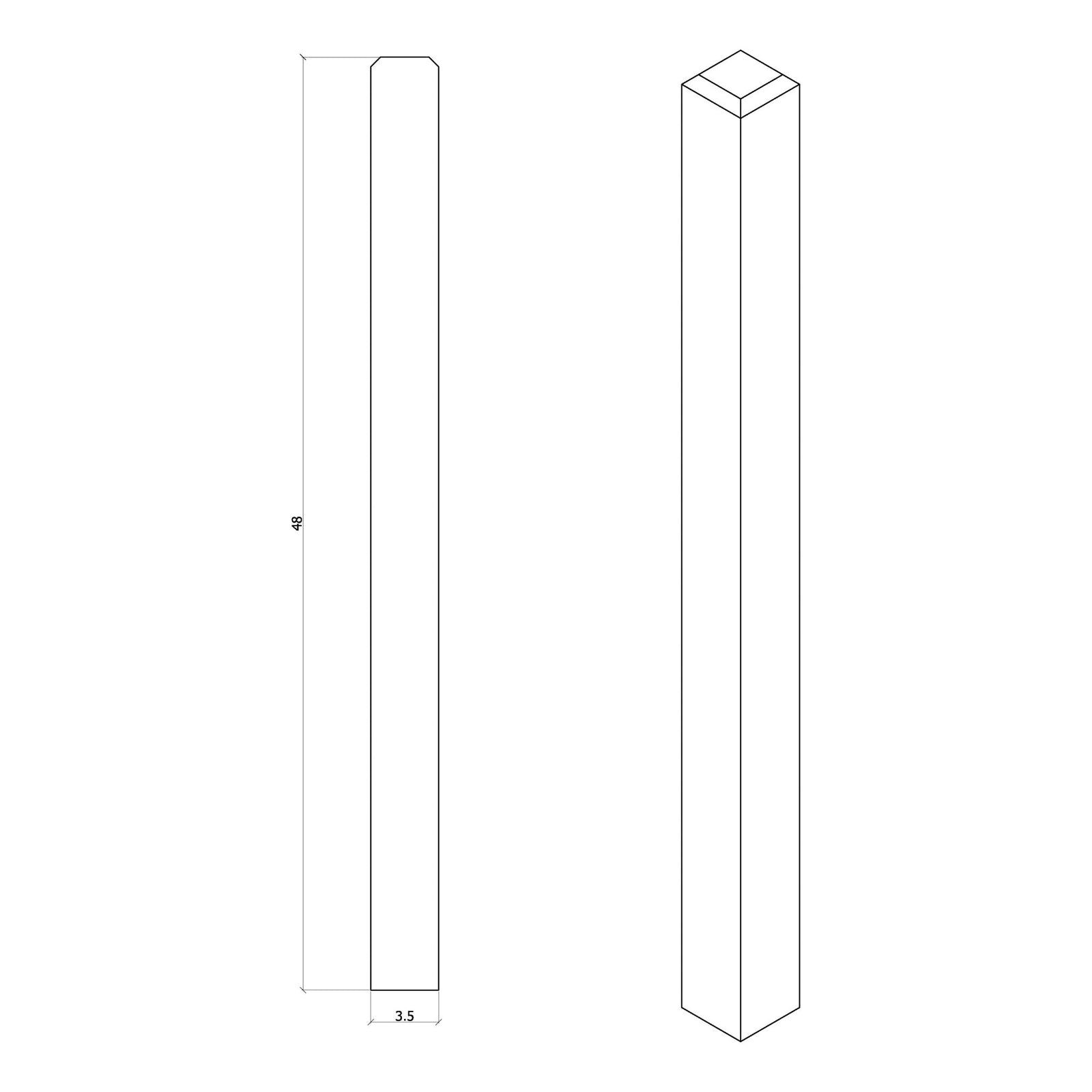 Contemporary 3 - 1/2" 4002 - F FLUTED Newel w/Chamfered Top (4002 - 48F, 4002 - 60F) - Stair Parts USA