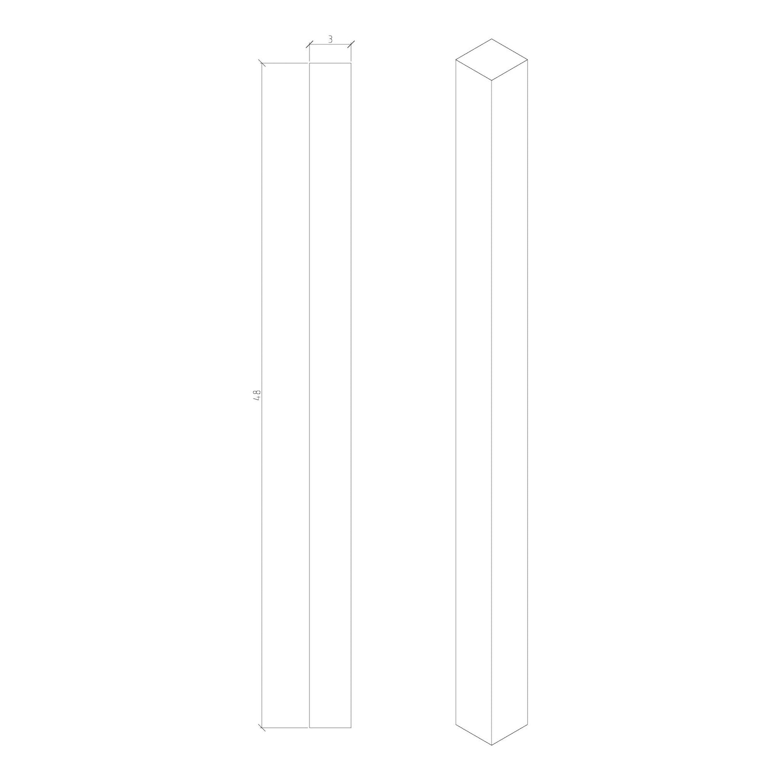 Contemporary 3" 4001 Newel (4001-48, 4001-60, 4001-72)