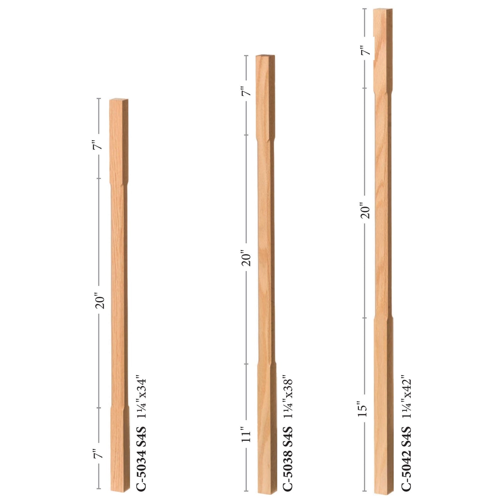 Contemporary Elegant Rise Chamfered Square Top Baluster in 1 - 1/4" or 1 - 3/4" (5034C, 5038C, 5042C, 5334C, 5338C, 5342C) - Stair Parts USA