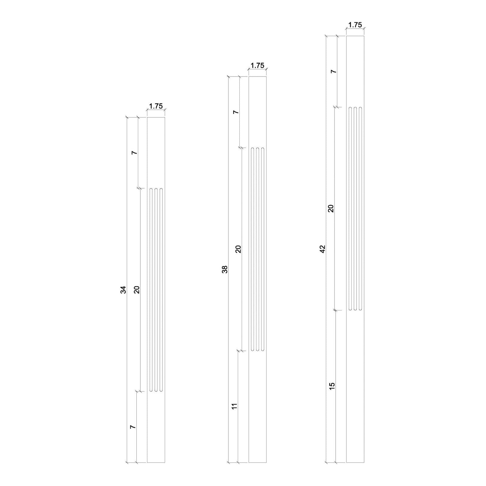 Contemporary Elegant Rise FLUTED Square Top Baluster (5034F, 5334F) - Stair Parts USA