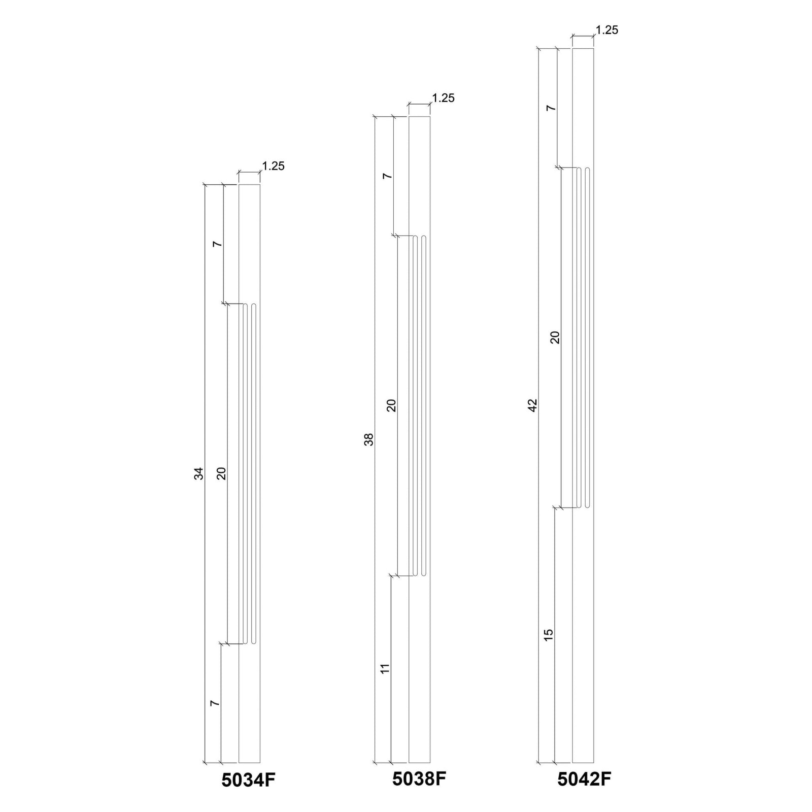 Contemporary Elegant Rise FLUTED Square Top Baluster (5034F, 5334F) - Stair Parts USA
