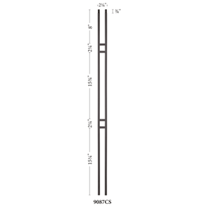 Contemporary Series 1/2" Square x 2 - 1/4" x 44"H Double Bar Hollow Iron Baluster (9087CS) - Stair Parts USA