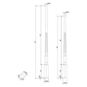 Georgia 1 - 3/4" Structural Rise Pin Top Baluster / FLUTED (2515F) - Stair Parts USA