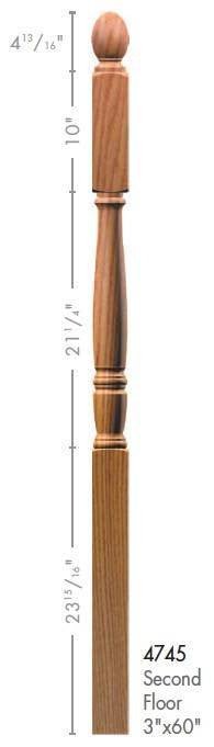 Georgia 3" x 60" 4745 10" Long Block Turned Newel w/Plain Pineapple Top (4745, 4745F, 4745T) - Stair Parts USA