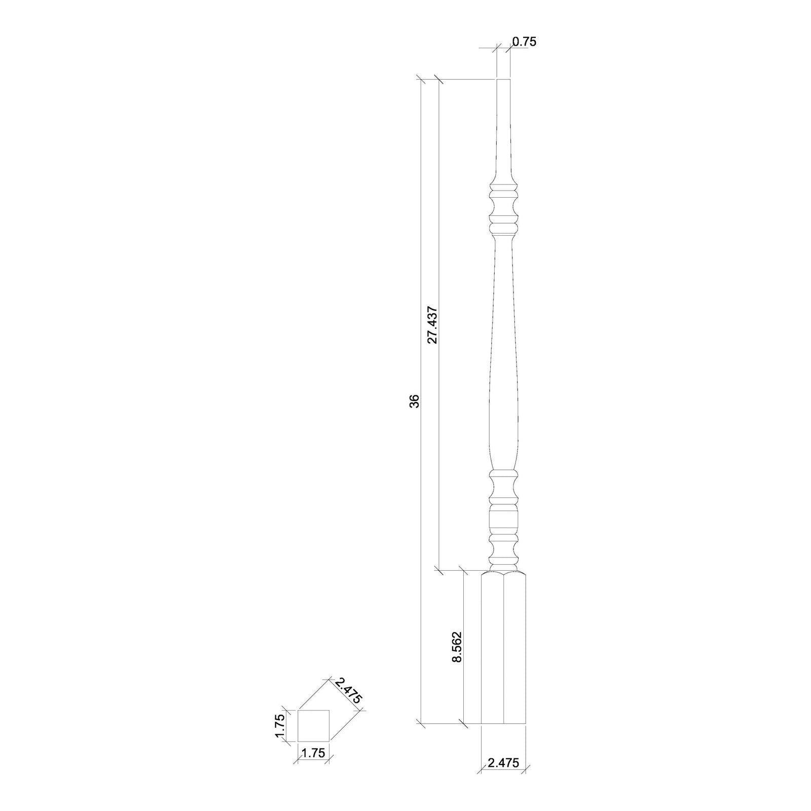 Hampton 1 - 3/4" 4234 Elegant Rise Pin Top Baluster - Stair Parts USA