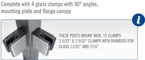 Stainless Steel 1 - 9/16" Square 90 - Degree Corner Glass Clamp Newel Post (EQ64004P90) - Stair Parts USA