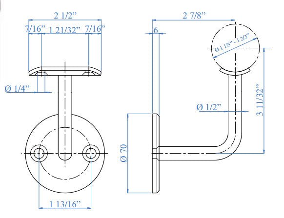 Stainless Steel Handrail Support With Rigid Mounting Plate for 1 - 2/3 Tubular Handrail (E0223) - Stair Parts USA