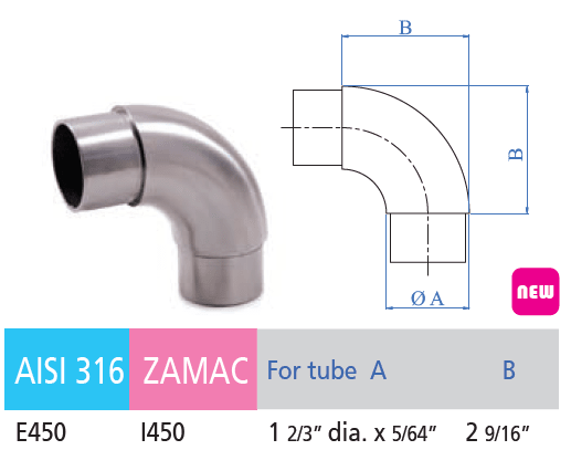 Elbow 90d Fitting for Handrail (E450) - Stair Parts USA