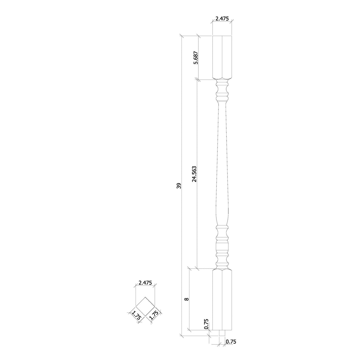 Hampton 1 - 3/4" 5105 Structural Rise Square Top Baluster - Stair Parts USA