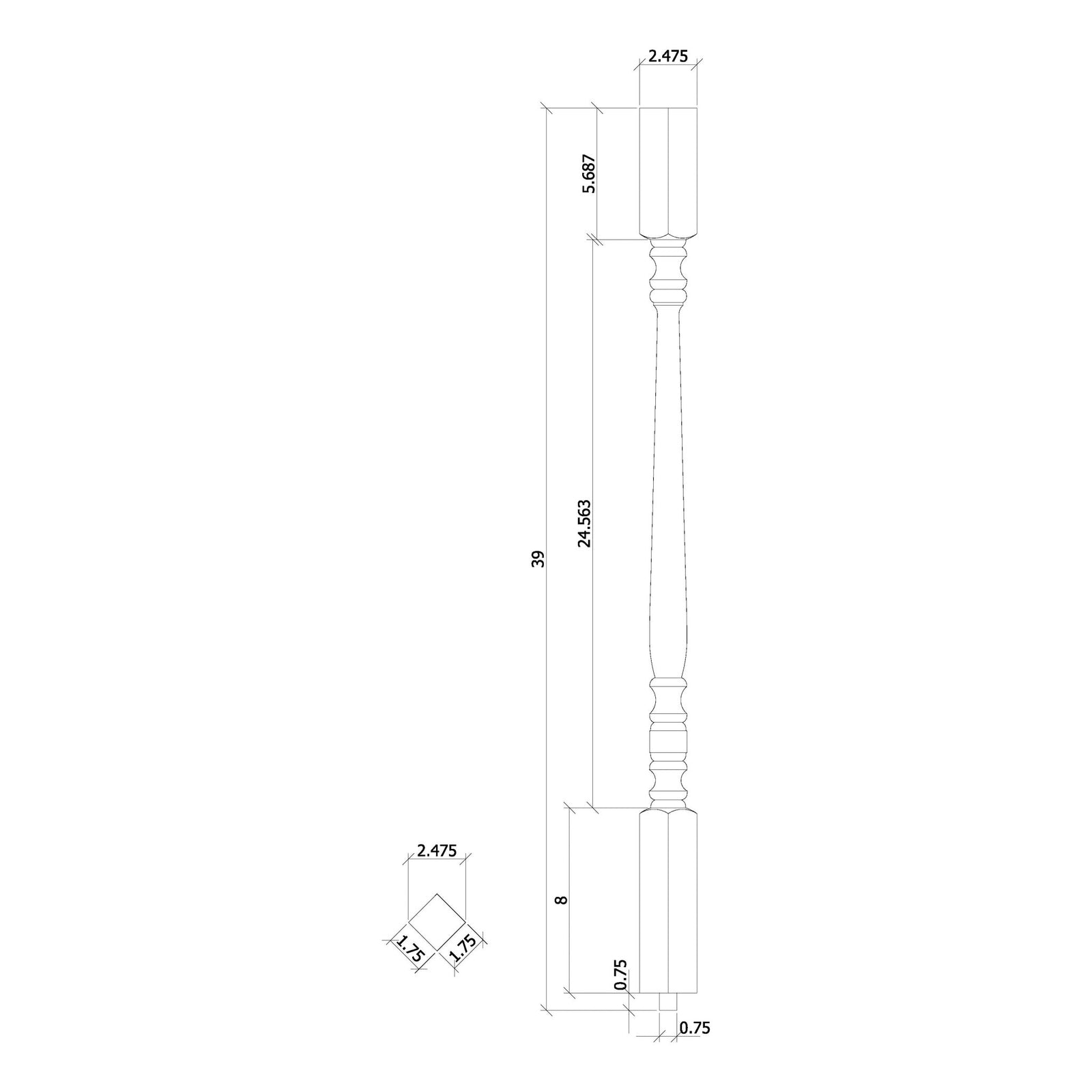 Hampton 1-3/4" 5105 Structural Rise Square Top Baluster