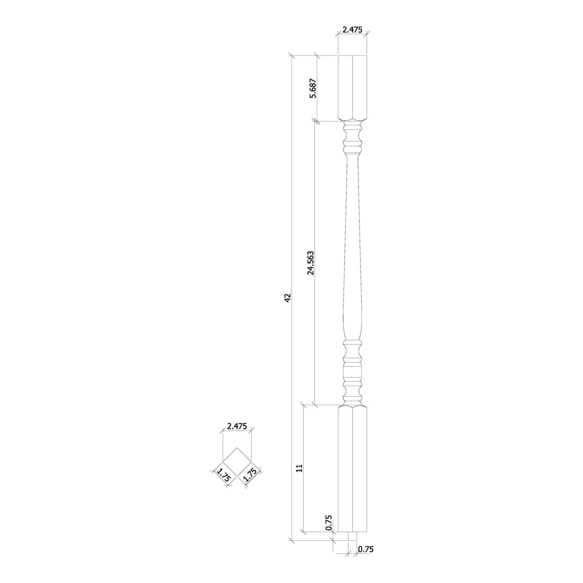 Hampton 1 - 3/4" 5105 Structural Rise Square Top Baluster - Stair Parts USA
