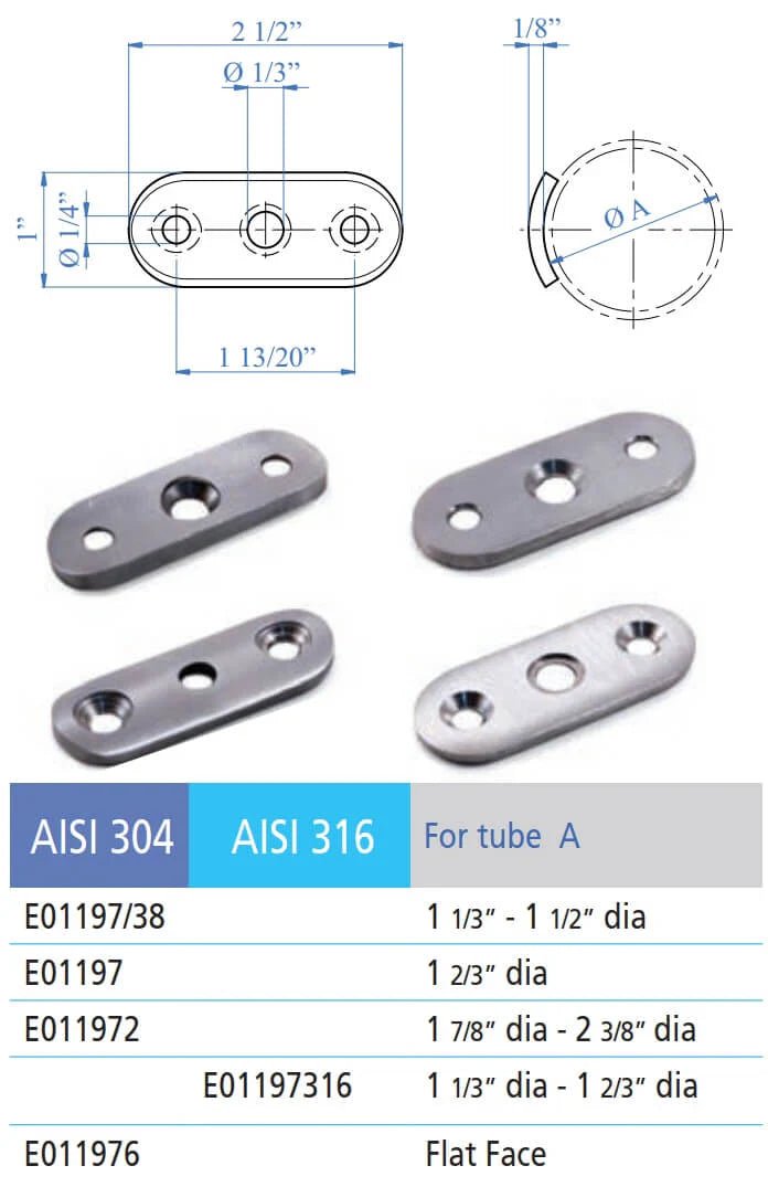 Mounting Plate/Saddle for 1 - 2/3" Stainless Steel Handrail Supports/Brackets (E01197) - Stair Parts USA