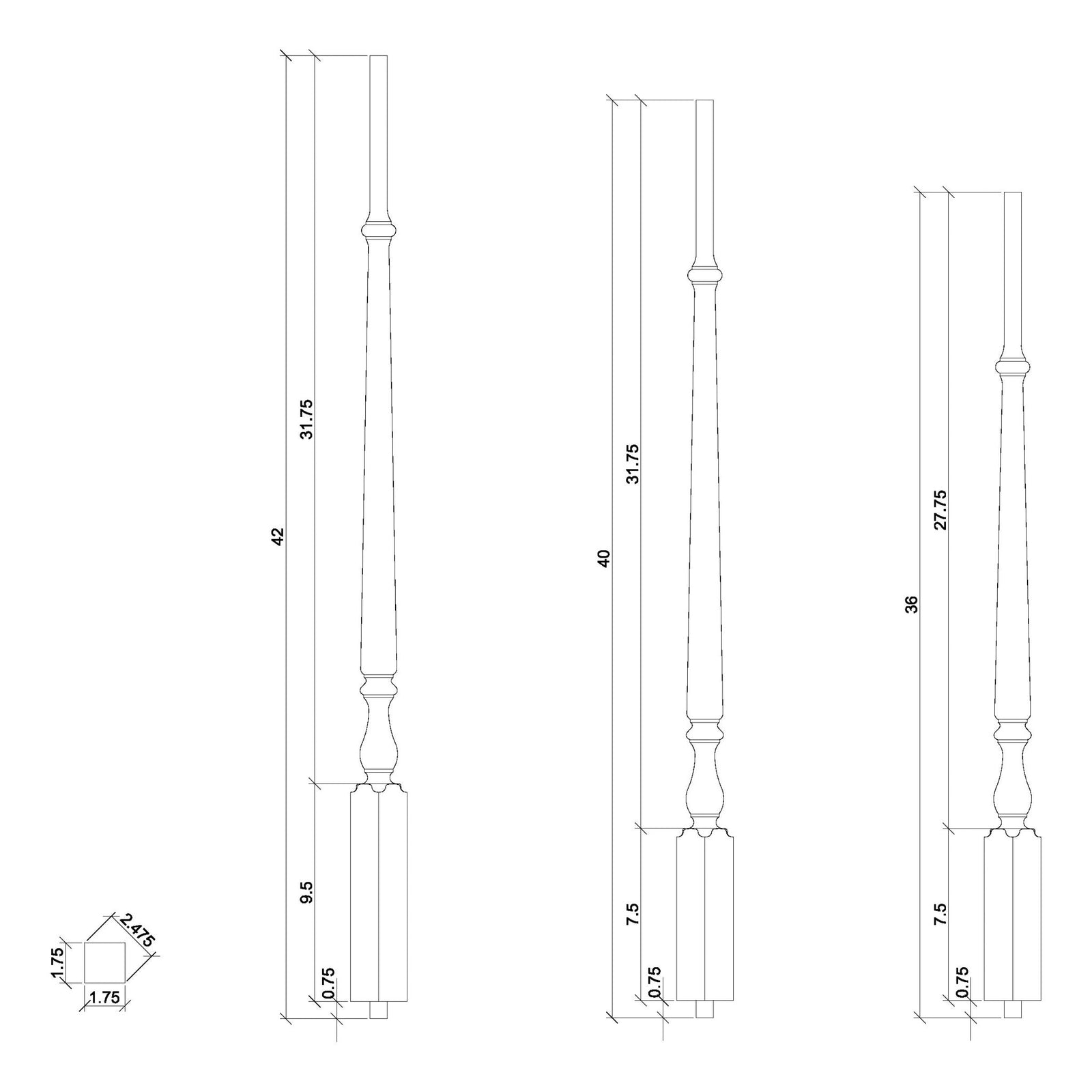 Ohio 1 - 3/4" 2715 Pin Top Baluster - Elegant Rise (2715) - Stair Parts USA