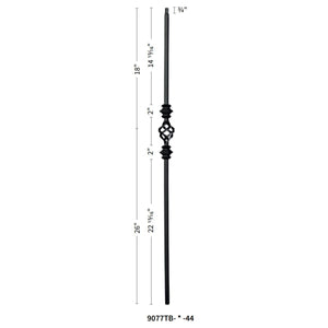 Shape Series 1/2" Square x 44"H Single Basket with Double Knuckle Hollow Iron Baluster (9077) - Stair Parts USA