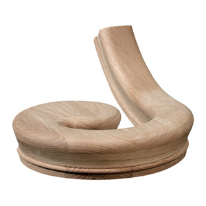 The Holmes Left Hand Volute Fitting for 6210 Handrail (7230) is an American-made, curved wooden fitting with a spiral left-hand design, ideal for the base of staircases.