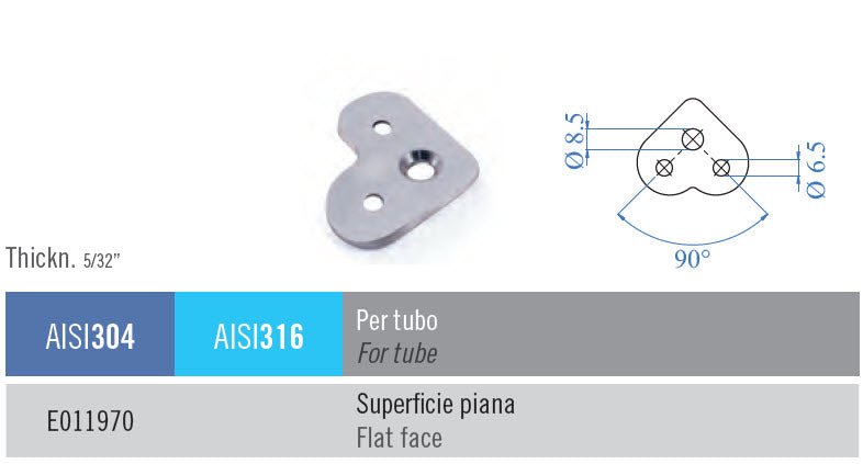 90 Degree Mounting Plate for Stainless Steel Handrail Supports (E011971, E011970) - Stair Parts USA