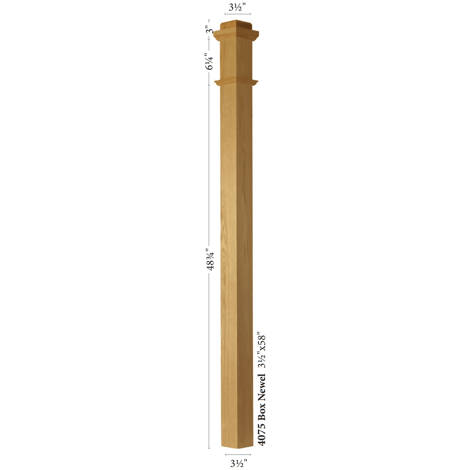 American 3 - 1/2" x 58" 4075 Plain Box Newel - Stair Parts USA