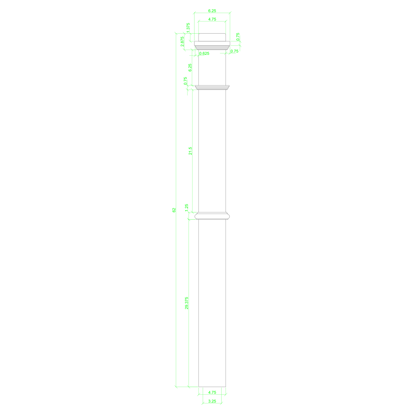 American 4-3/4" x 62" 4375 Plain Box Newel (4375)