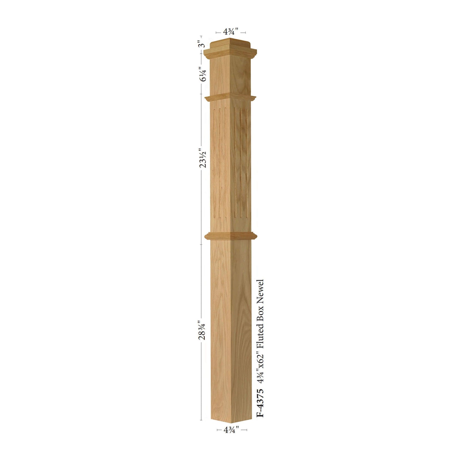 American 4 - 3/4" x 62" 4375F FLUTED Box Newel (4375F) - Stair Parts USA