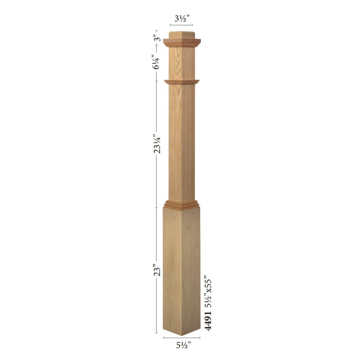 American 5" x 55" Adjustable Plain Box Newel (4491ADJ) - Stair Parts USA