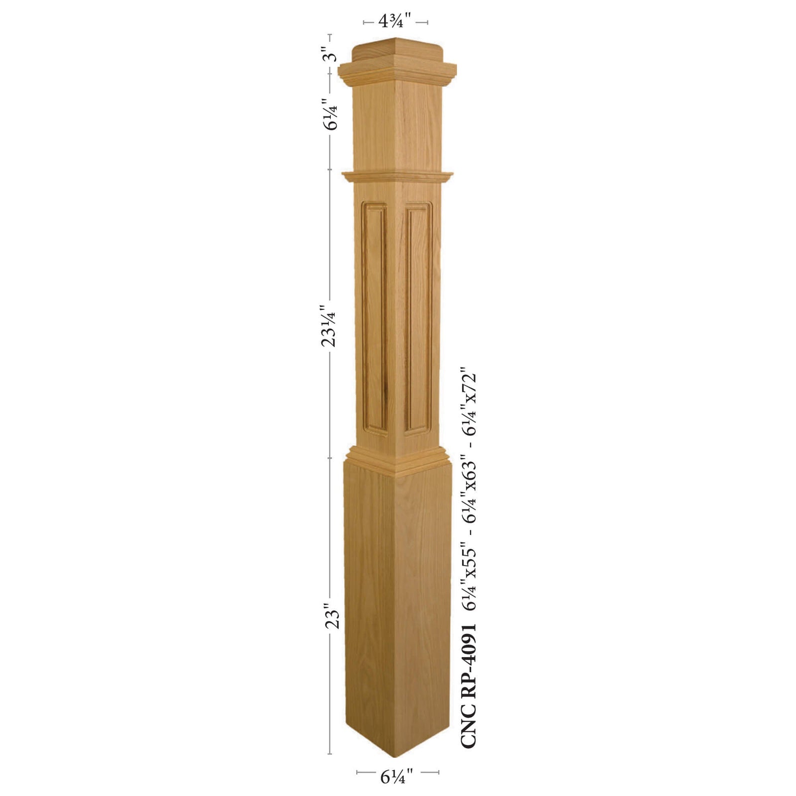 American 6 - 1/4" X 55" 4091RP Raised Panel Box Newel (4091RP, 4091DRP) - Stair Parts USA