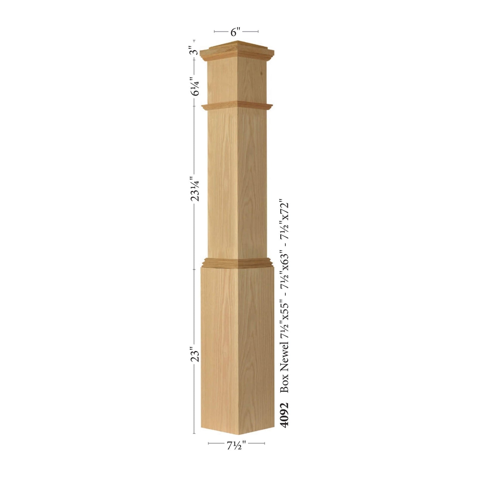 American 7 - 1/2" X 55" 4092 Plain Box Newel - Stair Parts USA