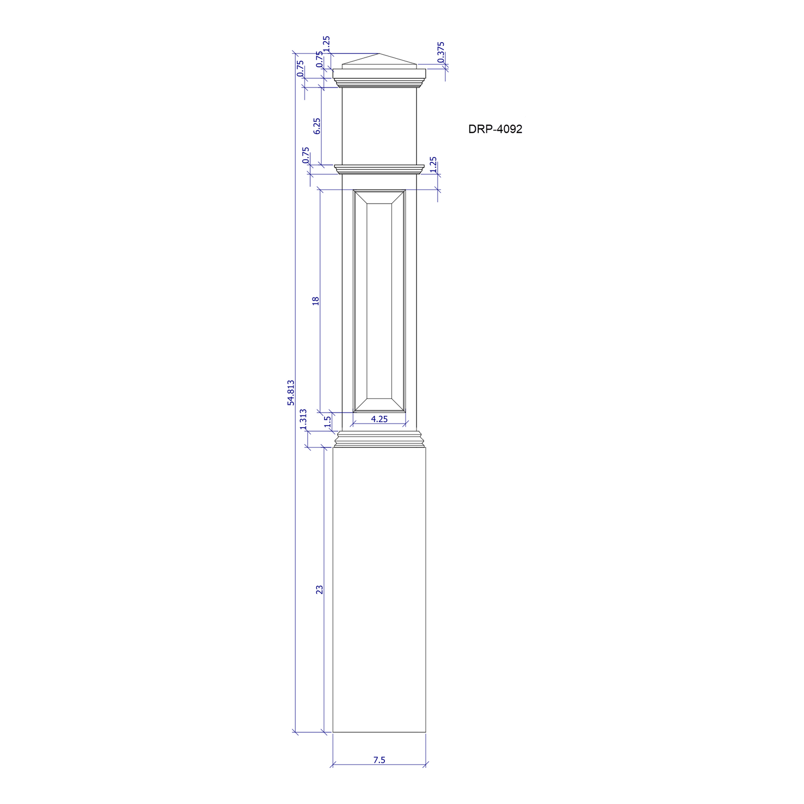 American 7 - 1/2" X 55" 4092RP Raised Panel Box Newel (4092RP, 4092DRP) - Stair Parts USA