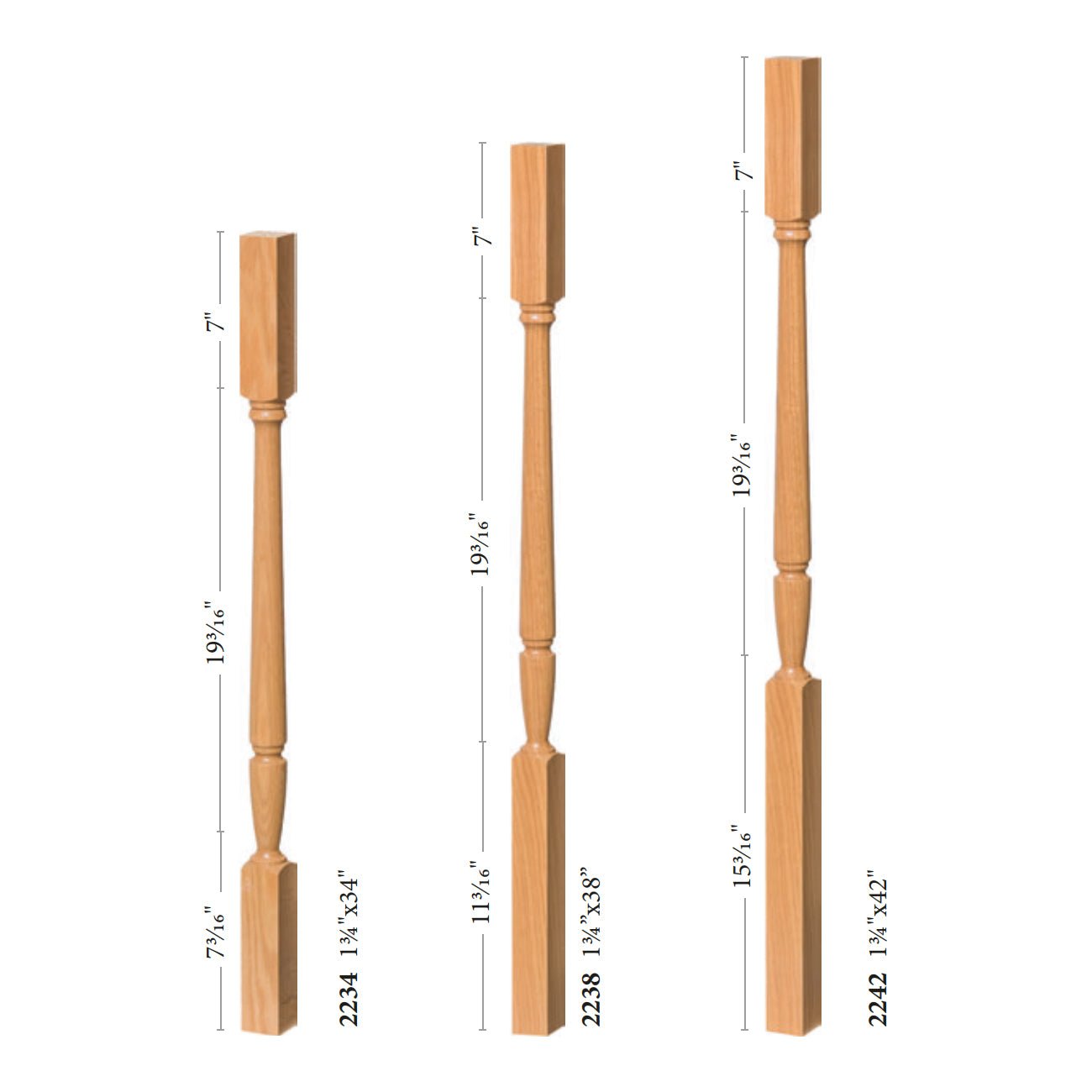Bunker Hill 1 - 3/4" 2234F Elegant Rise FLUTED Square Top Baluster (2234F, 2238F, 2242F) - Stair Parts USA