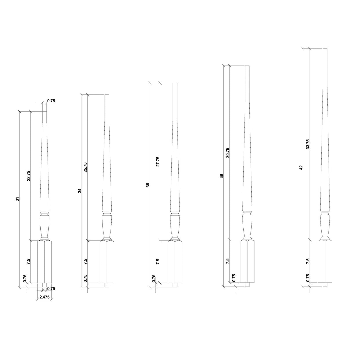 Bunker Hill 1 - 3/4" Structural Rise Pin Top Baluster (2015) - Stair Parts USA