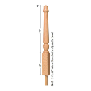 Bunker Hill 3 - 1/2" 3012 Pin Top Turned Newel w/Adjustable Dowel (3012, 3012F, 3012T) - Stair Parts USA