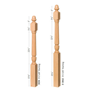 Bunker Hill 3 - 1/2" 3030/3042 Turned Newel w/ Acorn Top (3030, 3030F, 3030T, 3042, 3042F, 3042T) - Stair Parts USA