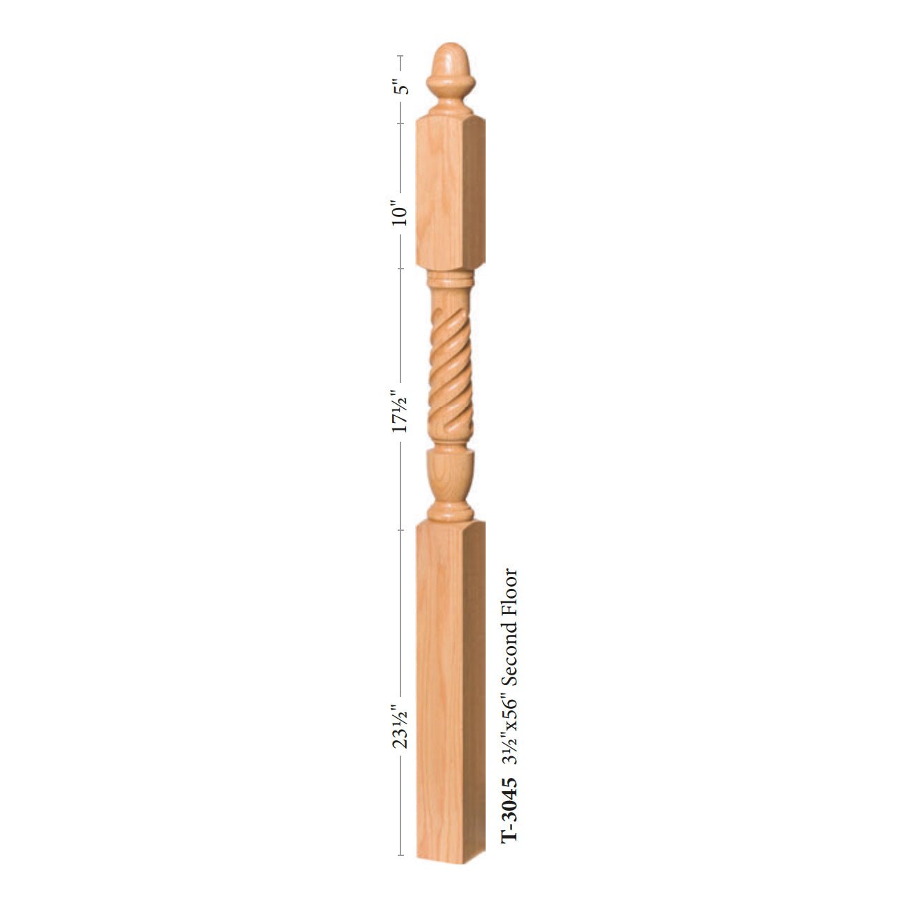 Bunker Hill 3 - 1/2" 3045 Turned Newel w/ Acorn Top (3045, 3045F, 3045T) - Stair Parts USA