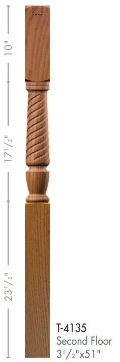 Bunker Hill 3 - 1/2" 4135 Turned Newel (used w/ Interchangeable Finials) (4135, 4135F, 4135T) - Stair Parts USA
