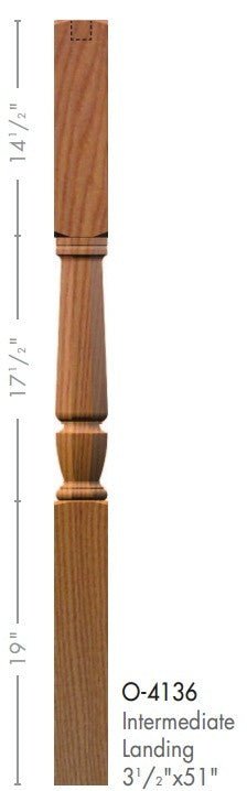 Bunker Hill 3 - 1/2" 4136 Turned Newel (used w/ Interchangeable Finials) (4136, 4136F, 4136T) - Stair Parts USA