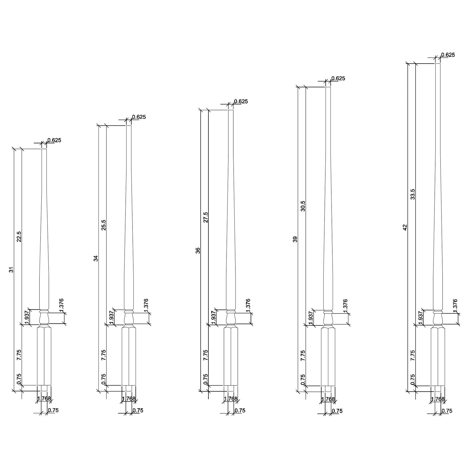 Colonial 1-1/4" 5015 Structural Rise Pin Top Baluster (5015)