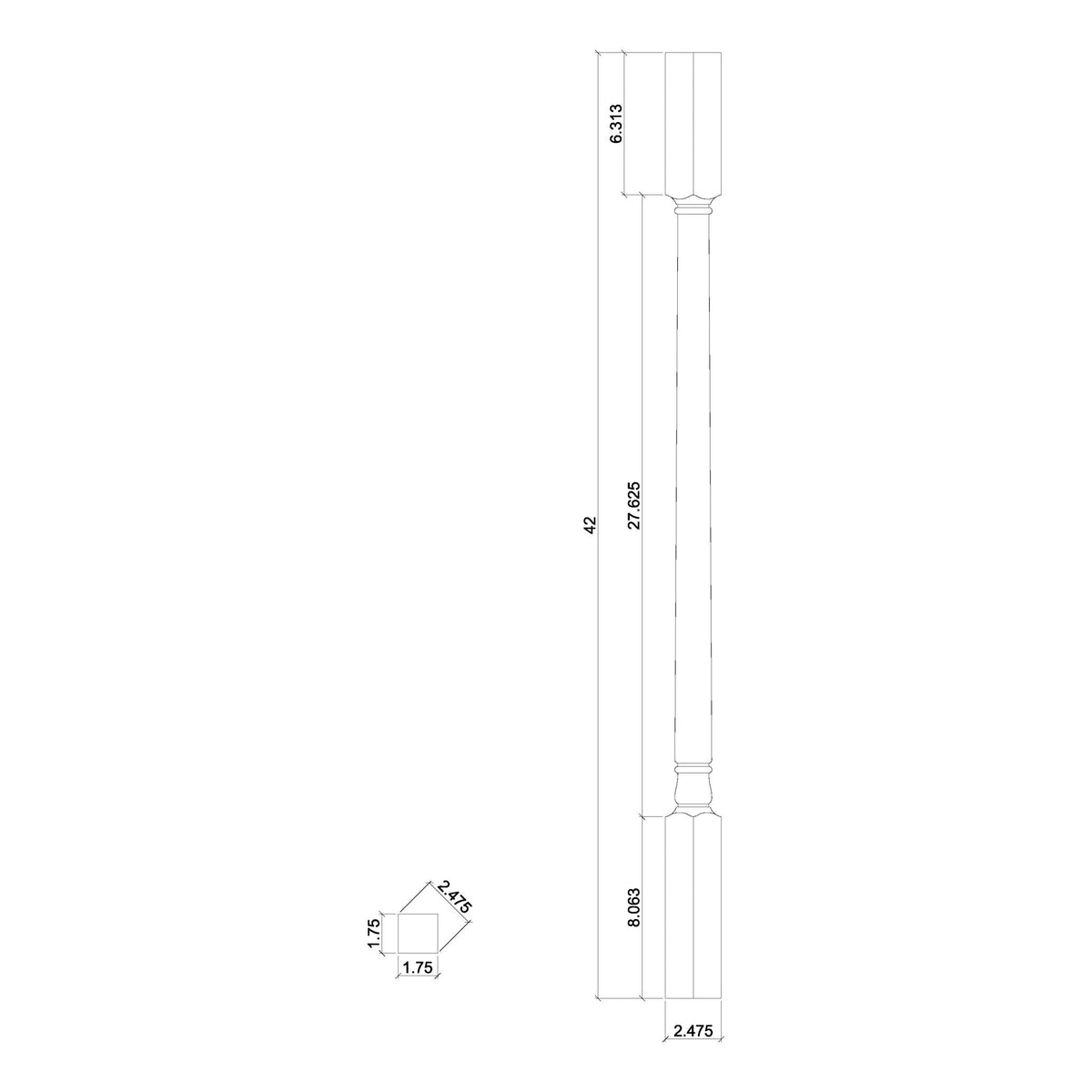 Colonial 1 - 3/4" 5241 Structural Rise Square Top Baluster - Stair Parts USA