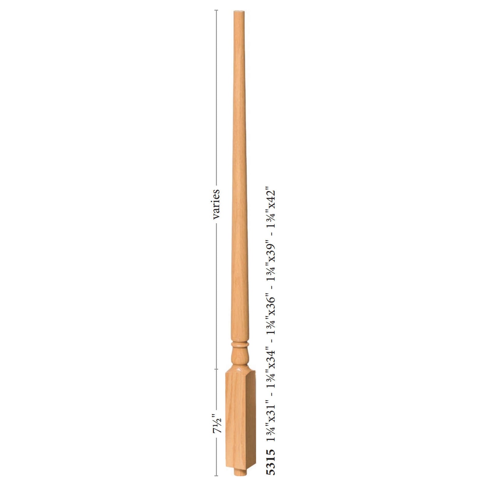 Colonial 1 - 3/4" 5315 Structural Rise Pin Top Baluster - Stair Parts USA