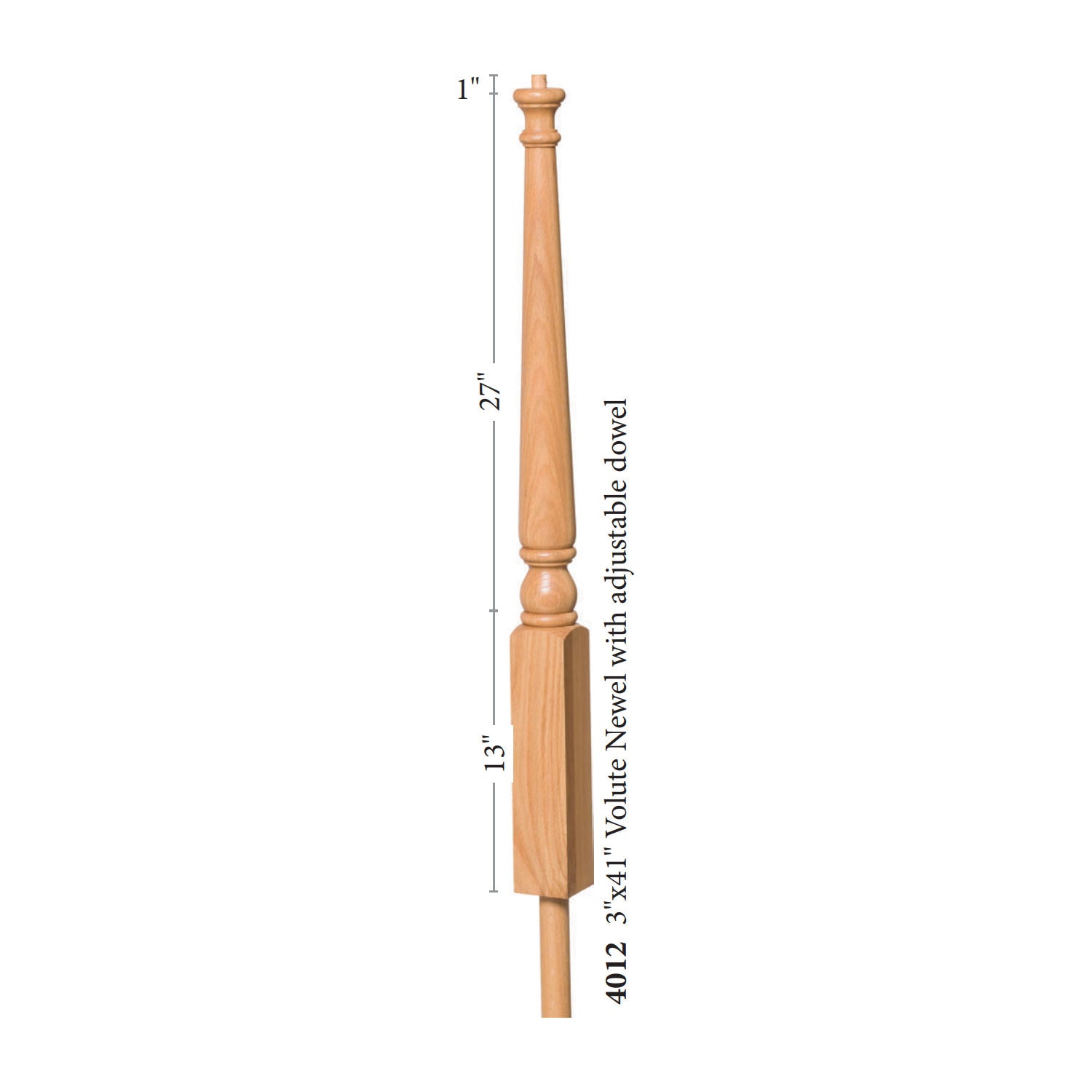 Colonial 3" x 41" 4012 Pin Top Turned Newel w/Adjustable Dowel (4012, 4012F) - Stair Parts USA