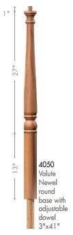 Colonial 3" x 41" 4050 Round Base Pin Top Turned Newel w/Adjustable Dowel (4050, 4050F) - Stair Parts USA