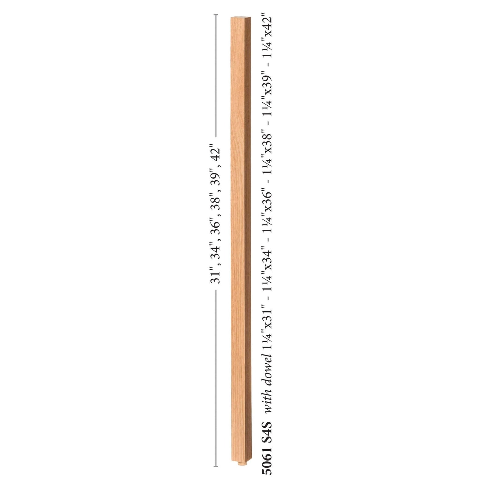 Contemporary 1 - 1/4" Plain Square Top Baluster w/Dowel (5061) - Stair Parts USA