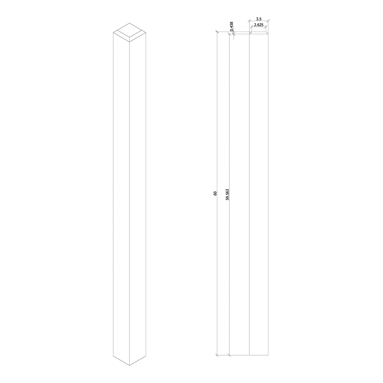 Contemporary 3 - 1/2" 4002 - F FLUTED Newel w/Chamfered Top (4002 - 48F, 4002 - 60F) - Stair Parts USA