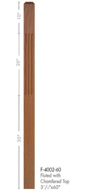 Contemporary 3 - 1/2" 4002 - F FLUTED Newel w/Chamfered Top (4002 - 48F, 4002 - 60F) - Stair Parts USA