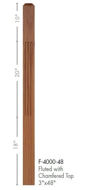 Contemporary 3" 4000 - F Fluted Newel w/Chamfered Top (4000 - 48F, 4000 - 60F) - Stair Parts USA